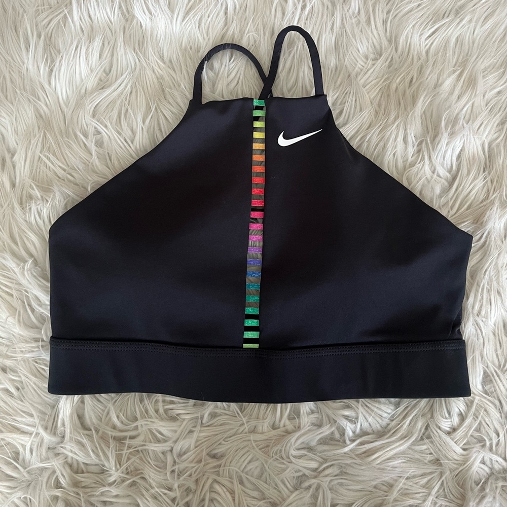 {Nike} Dri-Fit Indy Rainbow Ladder Sports Bra in Black - Womens Medium